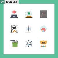 Modern Set of 9 Flat Colors and symbols such as monitoring cooking control food caldron Editable Vector Design Elements