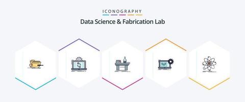 datos Ciencias y fabricación laboratorio 25 línea de relleno icono paquete incluso electrónica. Plano. informes producción. laboratorio vector