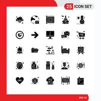 Pack of 25 creative Solid Glyphs of climate rocket care force hospital Editable Vector Design Elements