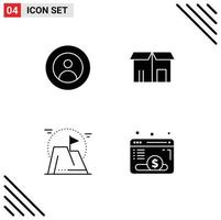 Set of 4 Commercial Solid Glyphs pack for earth achievement user market goal Editable Vector Design Elements