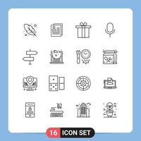 Modern Set of 16 Outlines Pictograph of arrows ui personal basic mic Editable Vector Design Elements