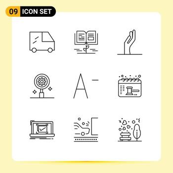 Pack of 9 creative Outlines of date appointment share font setting Editable Vector Design Elements