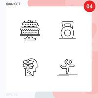 Modern Set of 4 Filledline Flat Colors and symbols such as baked unbox cakes gym user Editable Vector Design Elements