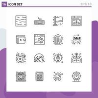 Universal Icon Symbols Group of 16 Modern Outlines of wallet website education web internet Editable Vector Design Elements