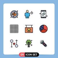 Group of 9 Modern Filledline Flat Colors Set for hanging board mobile layout pills Editable Vector Design Elements