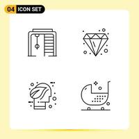 4 User Interface Line Pack of modern Signs and Symbols of athletic ecology game diamond green Editable Vector Design Elements