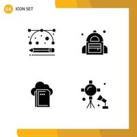Group of 4 Solid Glyphs Signs and Symbols for design production data drawing tools student illumination Editable Vector Design Elements
