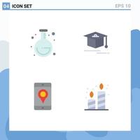 Set of 4 Commercial Flat Icons pack for school location cap mobile candle Editable Vector Design Elements