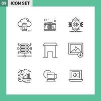 Modern Set of 9 Outlines and symbols such as institute building server ubicomp network concept Editable Vector Design Elements