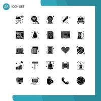 Set of 25 Commercial Solid Glyphs pack for love bed cup canada fire work Editable Vector Design Elements