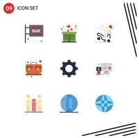 9 User Interface Flat Color Pack of modern Signs and Symbols of basic case accident business bag Editable Vector Design Elements