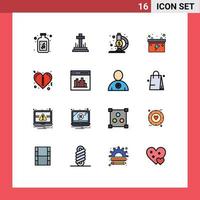 16 Universal Flat Color Filled Line Signs Symbols of coding zipper microscope valentines car Editable Creative Vector Design Elements