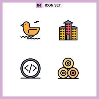 Modern Set of 4 Filledline Flat Colors Pictograph of duck programming building code farm Editable Vector Design Elements