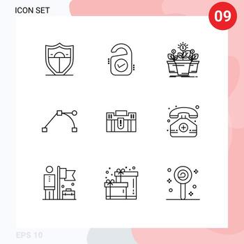 9 Universal Outlines Set for Web and Mobile Applications case briefcase money point anchor Editable Vector Design Elements