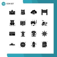 16 Universal Solid Glyphs Set for Web and Mobile Applications beach tools box blocker data Editable Vector Design Elements