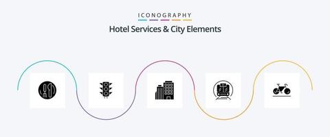 Hotel Services And City Elements Glyph 5 Icon Pack Including movement. public. hotel. trian. speed train vector