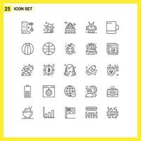 Modern Set of 25 Lines Pictograph of technology robotic wheelbarrow human moon Editable Vector Design Elements