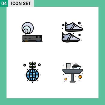 Set of 4 Vector Filledline Flat Colors on Grid for connection globe network shoe green Editable Vector Design Elements