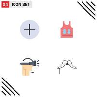 Editable Vector Line Pack of 4 Simple Flat Icons of add technology shirt sport moustache Editable Vector Design Elements