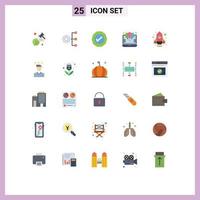 Mobile Interface Flat Color Set of 25 Pictograms of percentage offer organization discount tick Editable Vector Design Elements