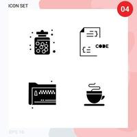 Modern Set of 4 Solid Glyphs and symbols such as candy document food coding share Editable Vector Design Elements