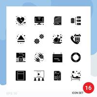 Set of 16 Vector Solid Glyphs on Grid for servers market wifi graph business Editable Vector Design Elements