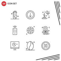 Stock Vector Icon Pack of 9 Line Signs and Symbols for shine cosmos school tv control Editable Vector Design Elements