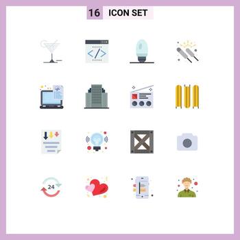 Pack of 16 Modern Flat Colors Signs and Symbols for Web Print Media such as document night bulb group event Editable Pack of Creative Vector Design Elements