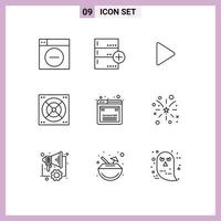 Outline Pack of 9 Universal Symbols of development bathroom database bath video Editable Vector Design Elements