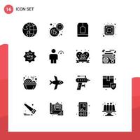 Editable Vector Line Pack of 16 Simple Solid Glyphs of storage cpu time computer food Editable Vector Design Elements