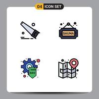 4 User Interface Filledline Flat Color Pack of modern Signs and Symbols of saw seo fitness tag city Editable Vector Design Elements