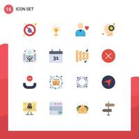 16 Universal Flat Color Signs Symbols of thinking mind win human heart Editable Pack of Creative Vector Design Elements