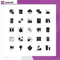 Modern Set of 25 Solid Glyphs and symbols such as comment data note connect cloud Editable Vector Design Elements