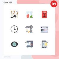 Pack of 9 creative Flat Colors of crane architecture emergency watch marketing Editable Vector Design Elements