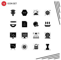 Pack of 16 Modern Solid Glyphs Signs and Symbols for Web Print Media such as pencil design space compass mechanism Editable Vector Design Elements