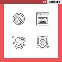 Mobile Interface Line Set of 4 Pictograms of spase food health webpage insurance Editable Vector Design Elements