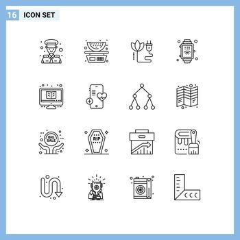 Set of 16 Modern UI Icons Symbols Signs for study learning biomass internet of things hand watch Editable Vector Design Elements