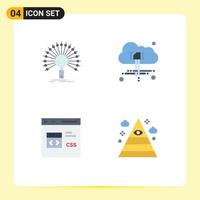 Pack of 4 creative Flat Icons of data coding network computing develop Editable Vector Design Elements