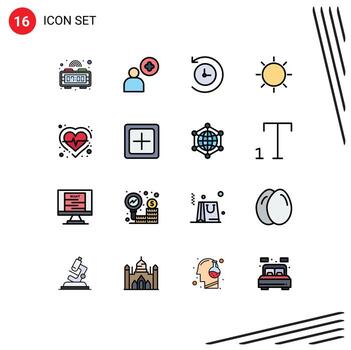 editable vector línea paquete de dieciséis sencillo plano color lleno líneas de cheque corazón hora máquina salud ligero editable creativo vector diseño elementos