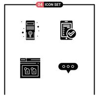 4 Thematic Vector Solid Glyphs and Editable Symbols of computer archive system secure document Editable Vector Design Elements