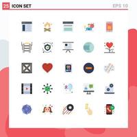 Mobile Interface Flat Color Set of 25 Pictograms of application achieve communication target success Editable Vector Design Elements