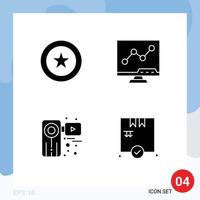 Solid Glyph Pack of 4 Universal Symbols of achievement movie wreath lcd recorder Editable Vector Design Elements