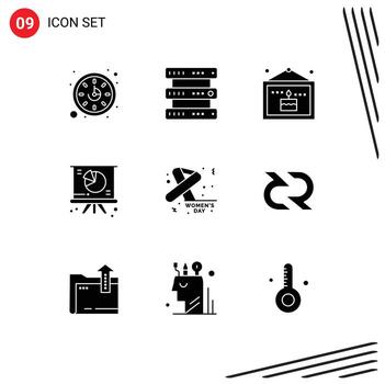 9 Universal Solid Glyphs Set for Web and Mobile Applications feminine awareness celebration presentation graph Editable Vector Design Elements