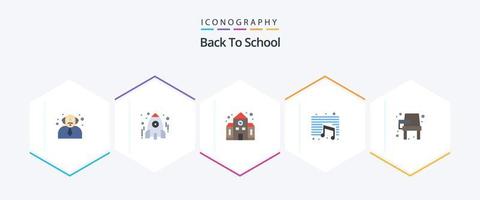 Back To School 25 Flat icon pack including desk. school. school. education. music vector