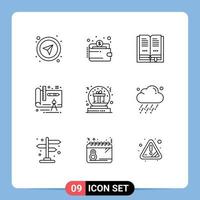 Set of 9 Modern UI Icons Symbols Signs for gift bowl book present design Editable Vector Design Elements