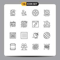 Group of 16 Outlines Signs and Symbols for online options provider money military Editable Vector Design Elements