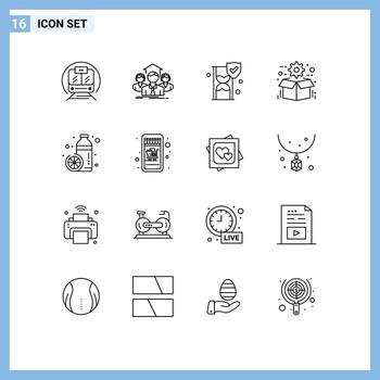 Editable Vector Line Pack of 16 Simple Outlines of seo optimization meeting gear shield Editable Vector Design Elements