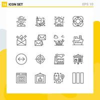 Pack of 16 Modern Outlines Signs and Symbols for Web Print Media such as arrow outline barn lifeguard essentials Editable Vector Design Elements