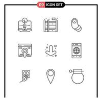 Pictogram Set of 9 Simple Outlines of browser down new born arrow find Editable Vector Design Elements