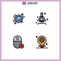 Mobile Interface Filledline Flat Color Set of 4 Pictograms of physics gadget space startup mouse Editable Vector Design Elements